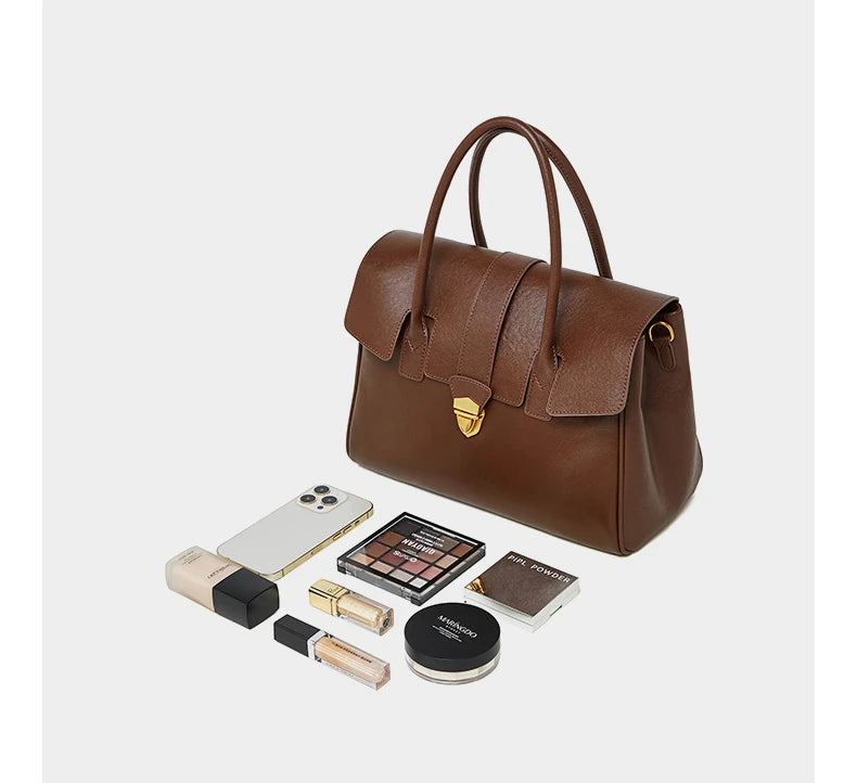 Hifashion Cowhide Genuine Leather Large Tote Handbags For Women 2025 Luxury Designer Top Handle Briefcase Satchel Shoulder Bags