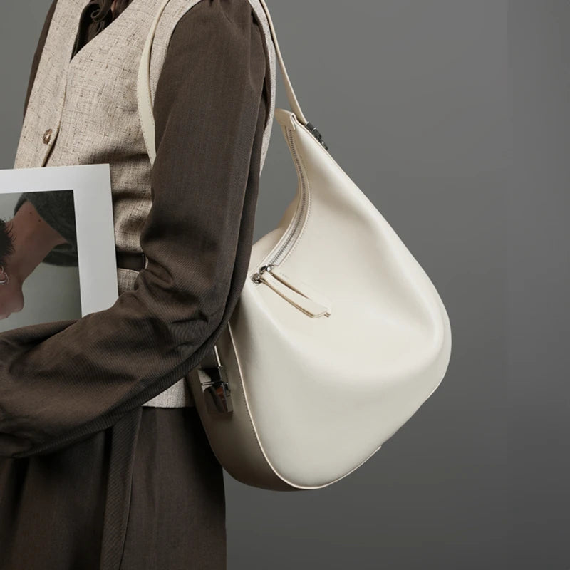 Hifashion Elegant Cow Genuine Leather Large Crescent Shoulder Bags For Women 2025 Trend Designer Hobo  Tote Work Ladies Handbags