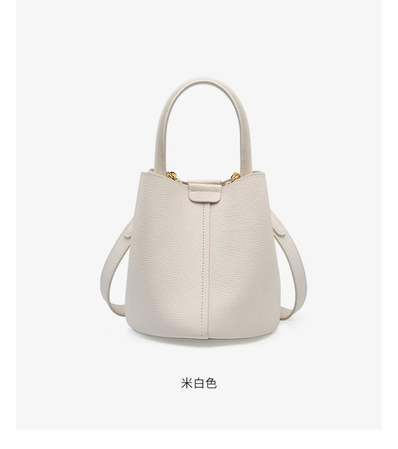 Hifashion Cowhide Genuine Leather Bucket Small Shoulder Bags For Women 2025 Luxury Designer Crossbody Purse Tote Ladies Handbags