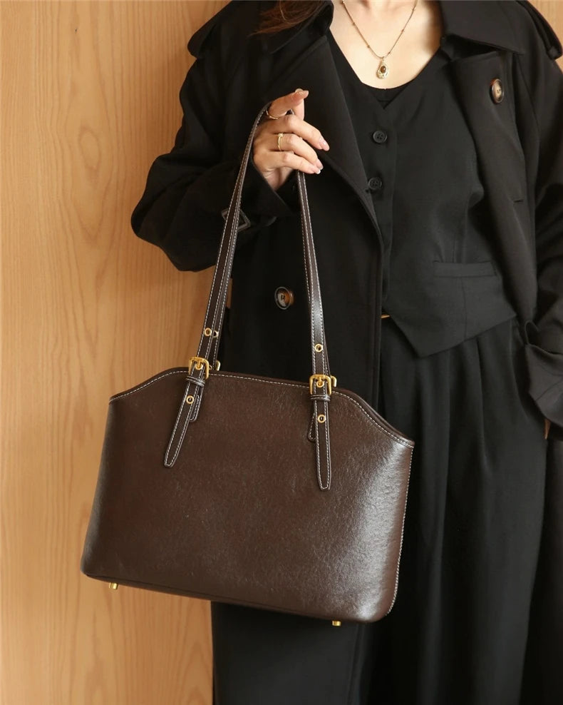 Hifashion 100% Genuine Leather Large Underarm Shoulder Bags For Women 2025 Trend Designer Tote Shopper Office Ladies Handbags