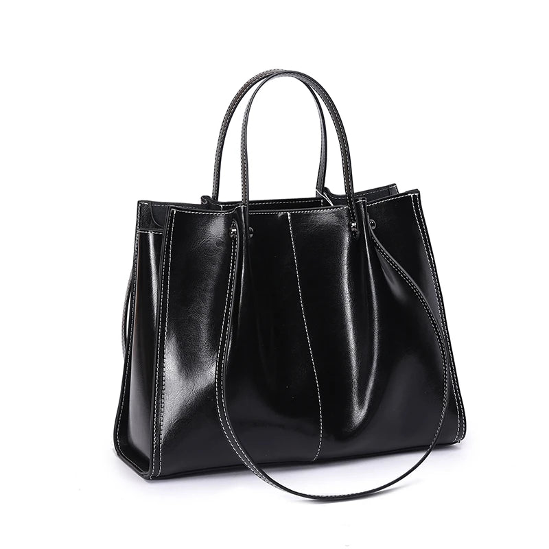 Hifashion Vintage Genuine Leather Large Shoulder Tote Bags For Women 2025 Trend Designer Oil Wax Shopper Office Ladies Handbags