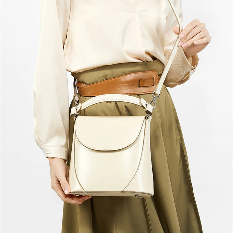 Hifashion Luxury Genuine Leather Bucket Small Shoulder Crossbody Bags For Women 2025 Trend Designer Short Handle Tote Handbags