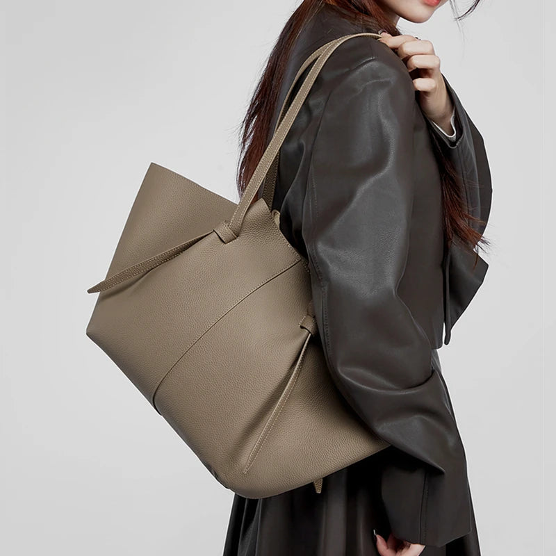 Hifashion Cowhide Genuine Leather Large Tote Shoulder Bags For Women 2025 Trend Designer Trapeze Purses Underarm Ladies Handbags