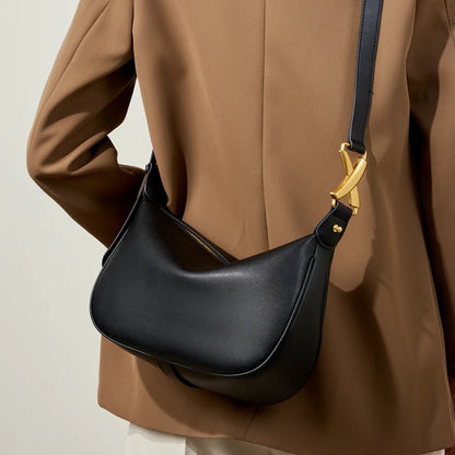 Hifashion Trendy Genuine Leather Underarm Shoulder Bags For Women 2025 Luxury Designer Crossbody Purse Half Moon Ladies Handbags