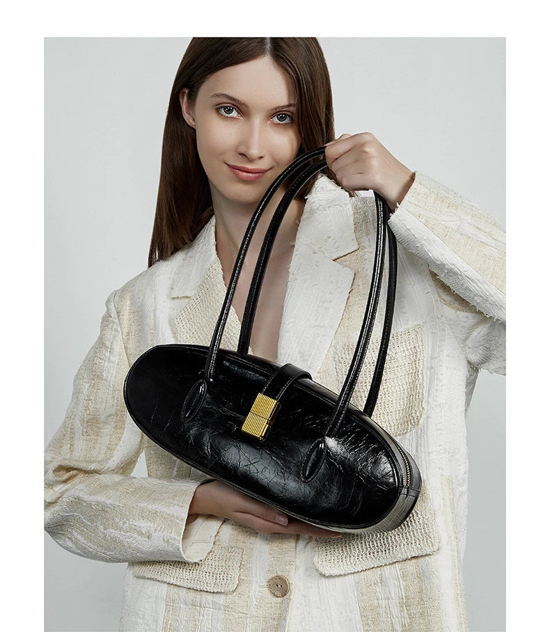 Hifashion Vintage Cowhide Genuine Leather Underarm Shoulder Bags For Women 2025 Trend Designer Luxury Tote Work Ladies Handbags