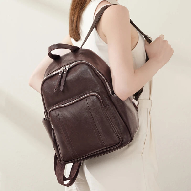 Hifashion Cowhide Genuine Leather Backpack For Women 2025 Trend Designer Work Daypack Travel Bookbags Teenage Girls School Bags