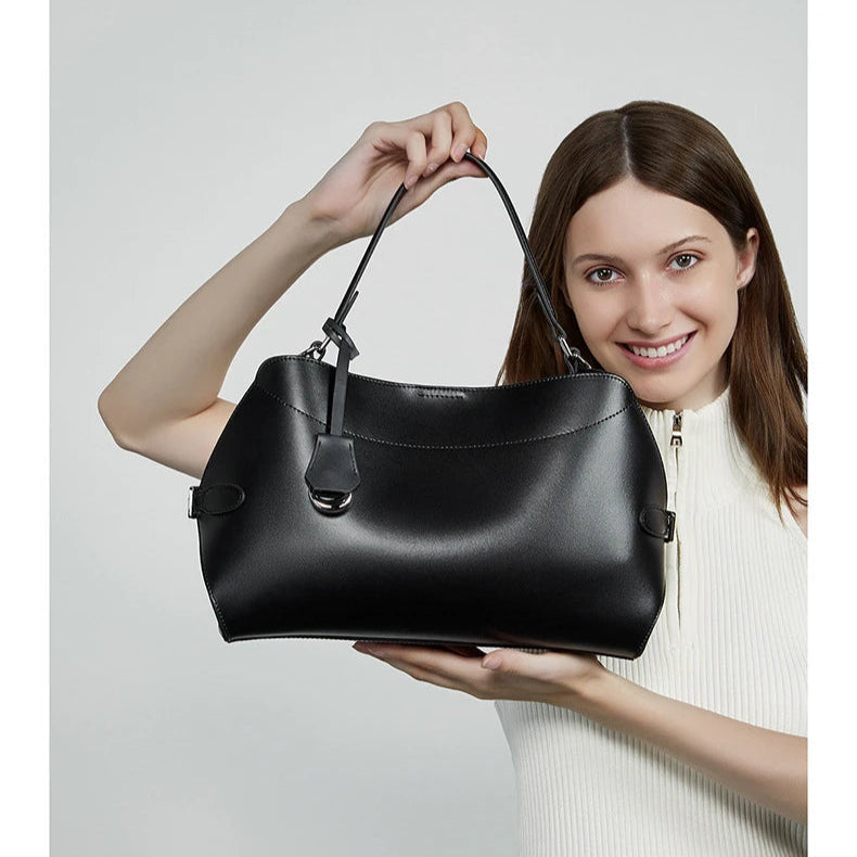 Hifashion Cowhide Genuine Leather Tote Handbags For Women 2025 Luxury Designer Crescent Office Ladies Shoulder Crossbody Bags