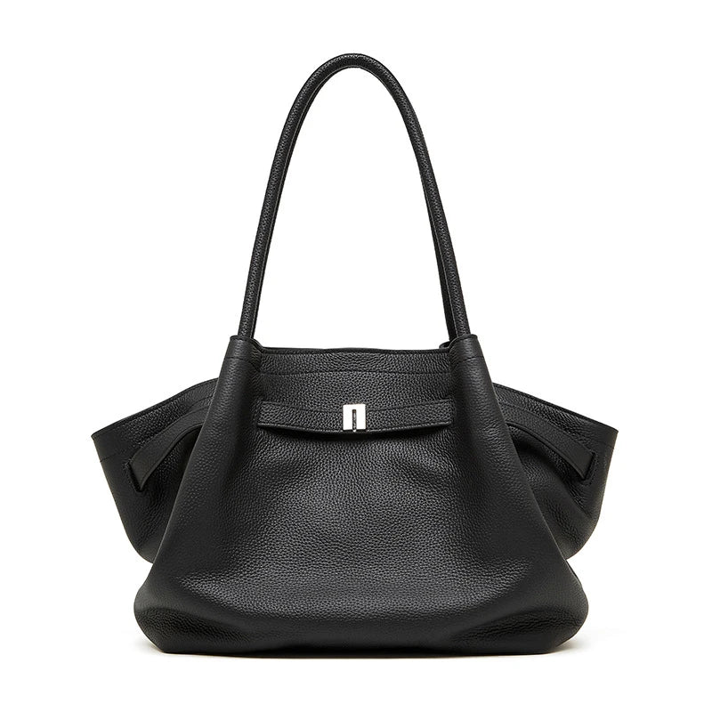 Hifashion Cowhide Genuine Leather Tote Shoulder Bags For Women 2025 Trend Designer Pleated Work Shopper Underarm Ladies Handbags