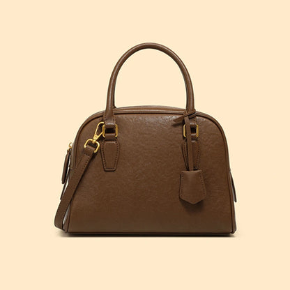 Hifashion Vintage Genuine Leather Bowling Tote Handbags For Women 2025 Luxury Designer Shell Work Ladies Shoulder Crossbody Bags