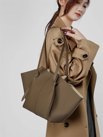 Hifashion Cowhide Genuine Leather Large Tote Shoulder Bags For Women 2025 Trend Designer Trapeze Purses Underarm Ladies Handbags