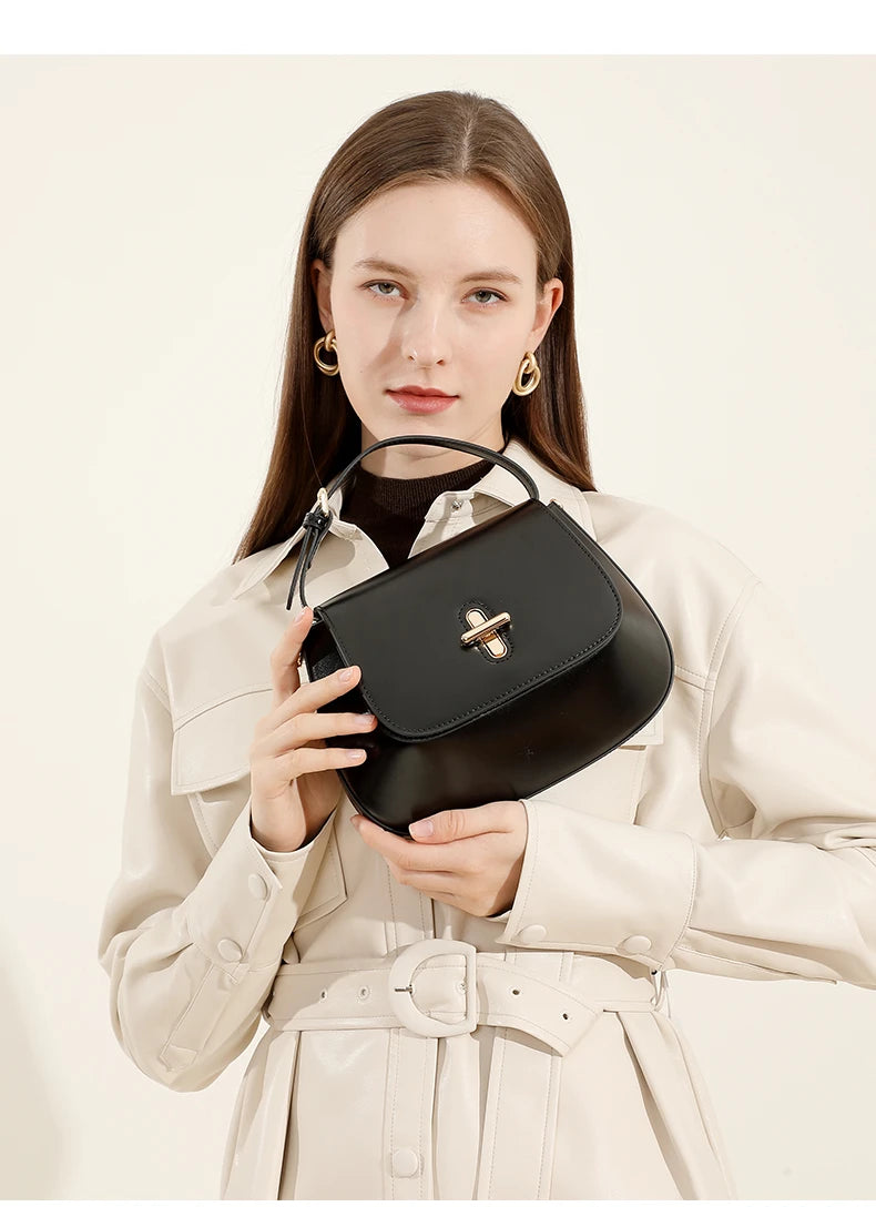 Hifashion Luxury Genuine Leather Saddle Small Shoulder Crossbody Bags For Women 2025 Trend Designer Purses Tote Ladies Handbags