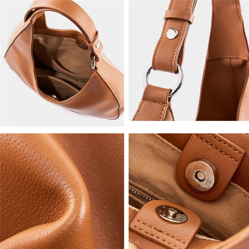 Hifashion Trendy Genuine Leather Crescent Underarm Shoulder Bags For Women 2025 Luxury Designer Hobos Half Moon Tote Handbags