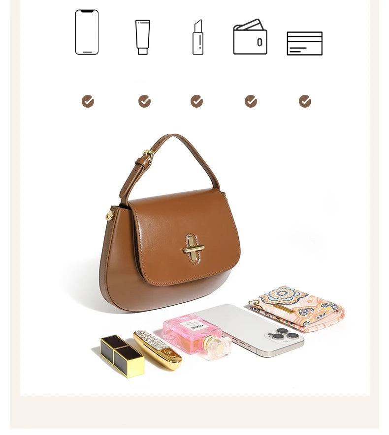 Hifashion Luxury Genuine Leather Saddle Small Shoulder Crossbody Bags For Women 2025 Trend Designer Purses Tote Ladies Handbags