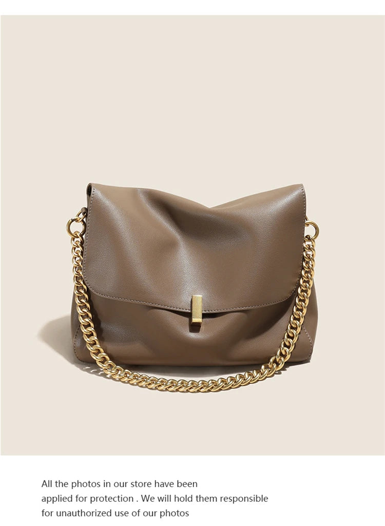 Hifashion Retro Genuine Leather Large Chain Shoulder Bags For Women 2025 Luxury Designer Messenger Satchel Work Ladies Handbags