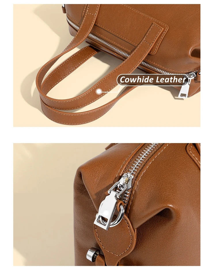 Hifashion Vintage Cow Genuine Leather Pillow Tote Handbags For Women 2025 Trend Designer Boston Ladies Shoulder Crossbody Bags