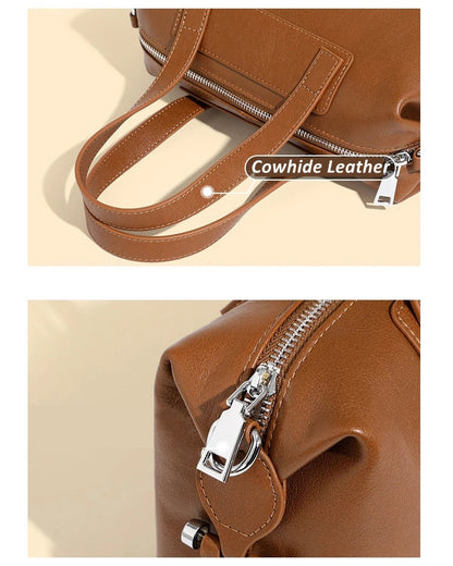 Hifashion Vintage Cow Genuine Leather Pillow Tote Handbags For Women 2025 Trend Designer Boston Ladies Shoulder Crossbody Bags