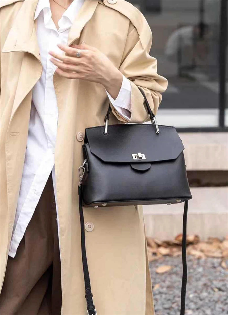 Hifashion Cowhide Genuine Leather Tote Handbags For Women 2025 Trend Designer Satchel Purses Work Ladies Shoulder Crossbody Bags