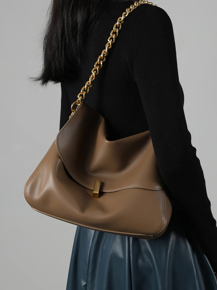 Hifashion Retro Genuine Leather Large Chain Shoulder Bags For Women 2025 Luxury Designer Messenger Satchel Work Ladies Handbags