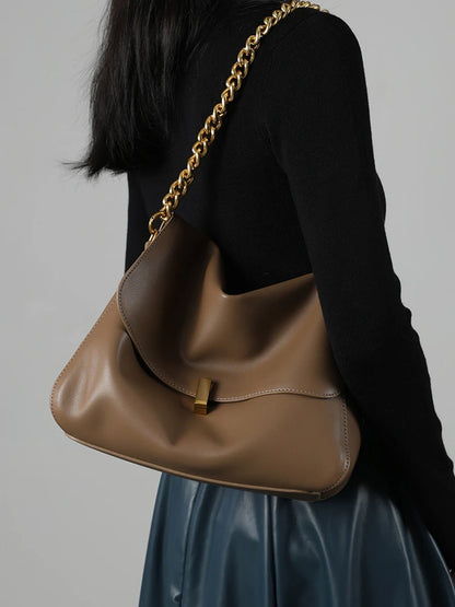 Hifashion Retro Genuine Leather Large Chain Shoulder Bags For Women 2025 Luxury Designer Messenger Satchel Work Ladies Handbags