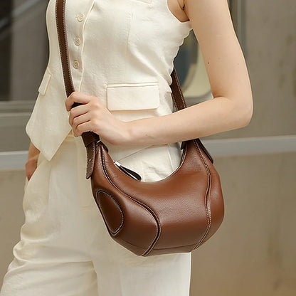 Hifashion Cowhide Genuine Leather Half Moon Crossbody Shoulder Bags For Women 2025 Trend Designer Hobo Underarm Ladies Handbags