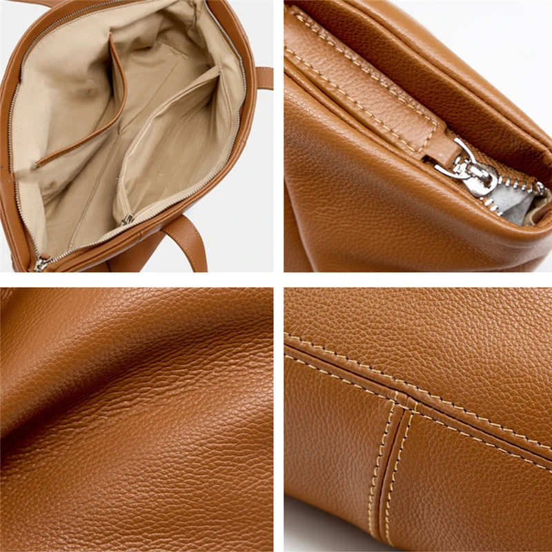 Hifashion 100% Real Genuine Leather Large Tote Shoulder Bags For Women 2025 Luxury Designer Trapeze Shopper Work Ladies Handbags