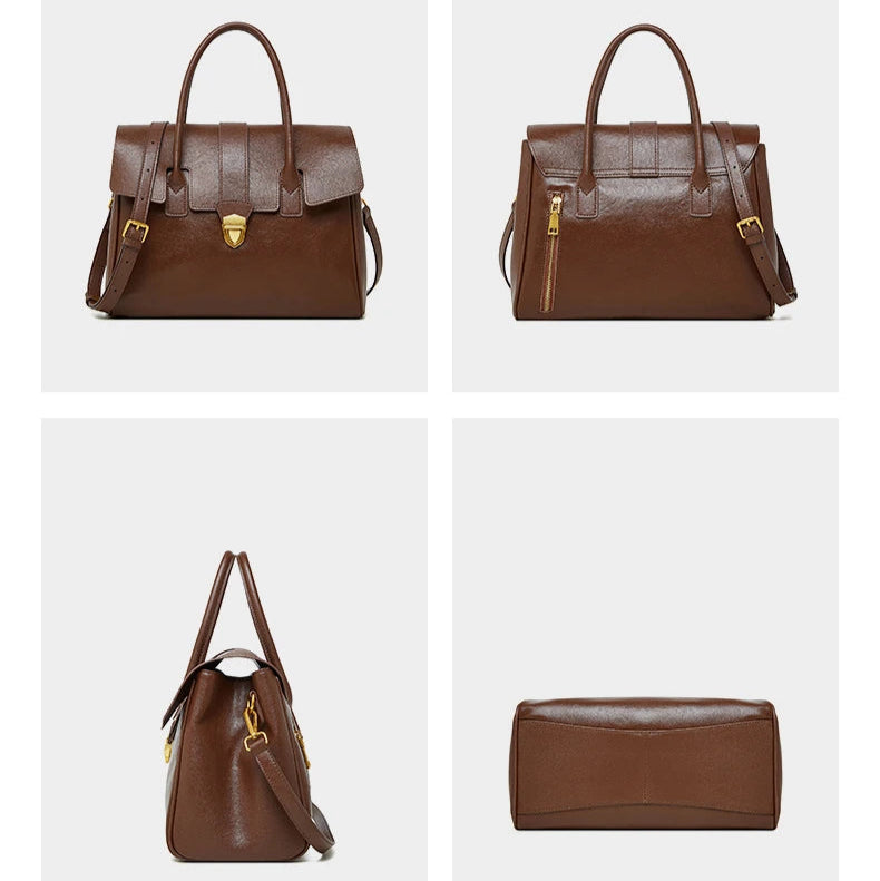 Hifashion Cowhide Genuine Leather Large Tote Handbags For Women 2025 Luxury Designer Top Handle Briefcase Satchel Shoulder Bags