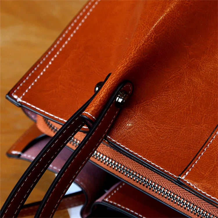 Hifashion Vintage Genuine Leather Large Shoulder Tote Bags For Women 2025 Trend Designer Oil Wax Shopper Office Ladies Handbags
