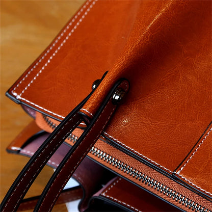 Hifashion Vintage Genuine Leather Large Shoulder Tote Bags For Women 2025 Trend Designer Oil Wax Shopper Office Ladies Handbags