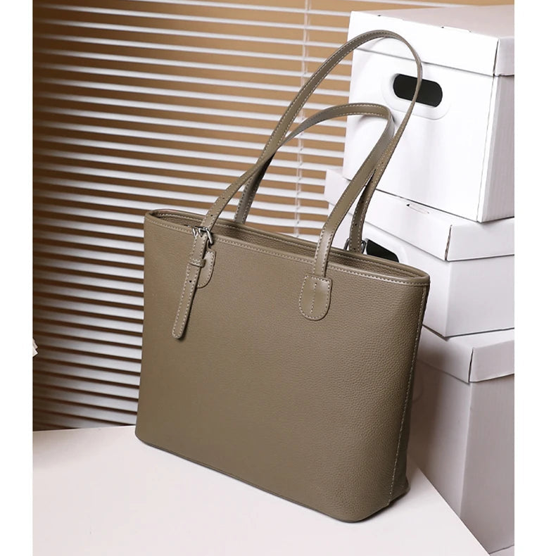 Hifashion Cowhide Genuine Leather Large Tote Bags For Women 2025 Luxury Designer Shopping Shoulder Bags A4 Work Ladies Handbags