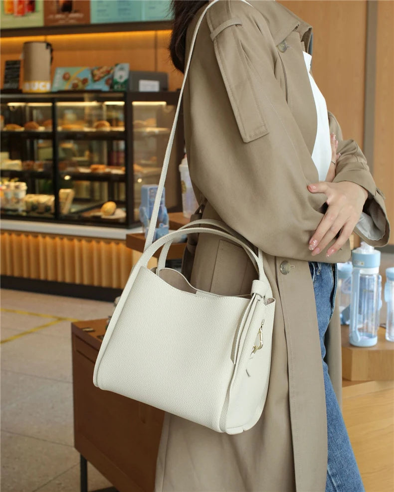 Hifashion Vintage Cow Genuine Leather Bucket Tote Shoulder Bags For Women 2025 Luxury Designer Shopper Crossbody Ladies Handbags
