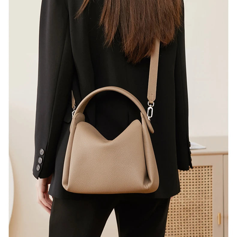 Hifashion Cowhide Genuine Leather Small Shoulder Bags For Women 2025 Luxury Designer Work Bucket Tote Crossbody Ladies Handbags