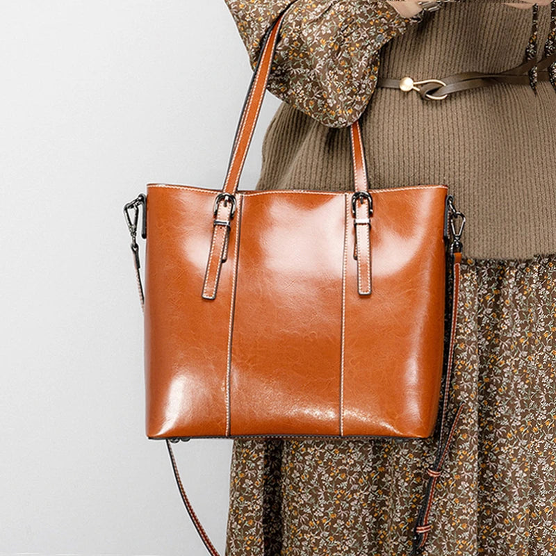 Hifashion Vintage Cow Genuine Leather Large Tote Bags For Women 2025 Luxury Designer Shopping Shoulder Bags Work Ladies Handbags