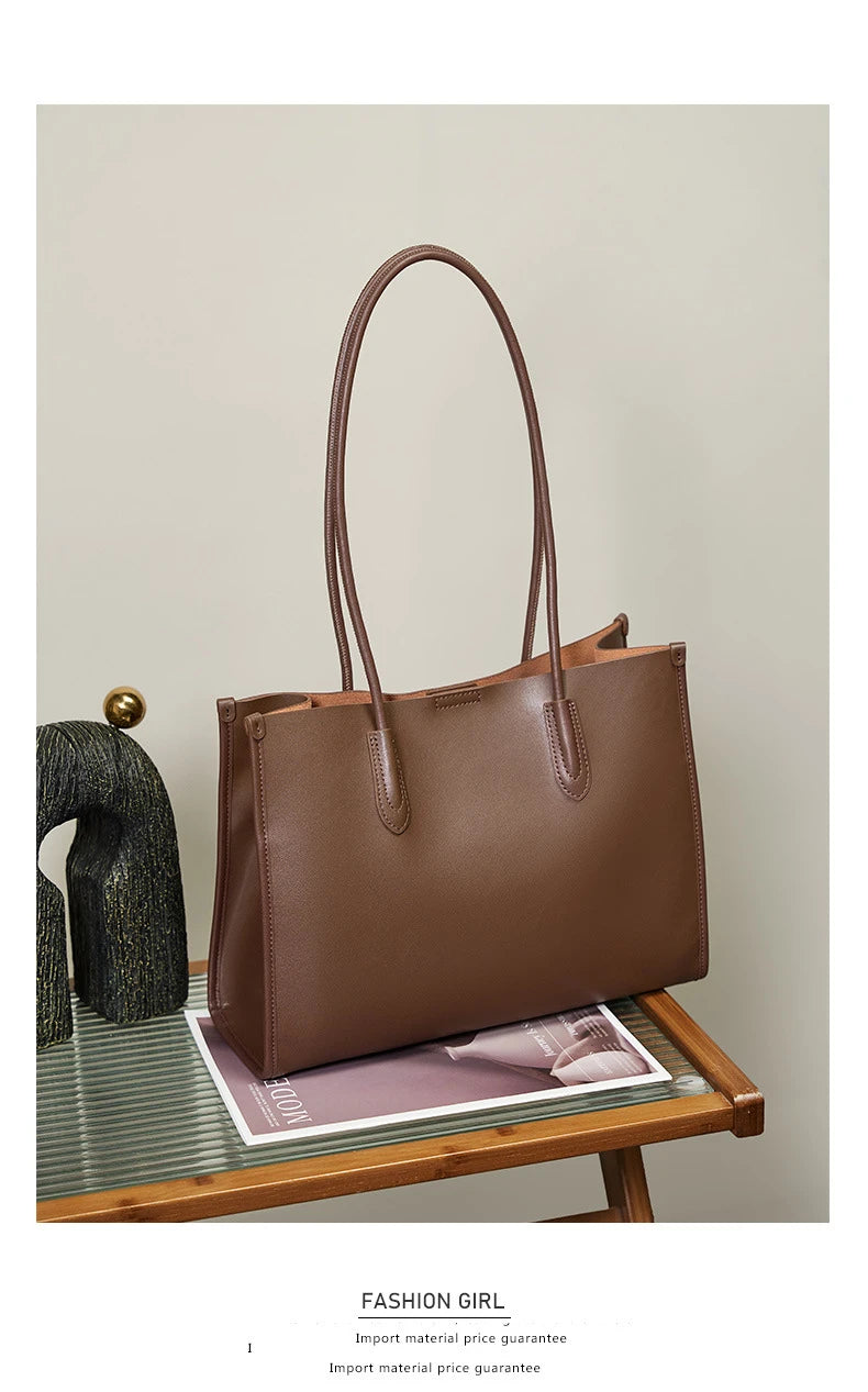 Hifashion Vintage Genuine Leather Tote Shoulder Bags For Women 2025 Trend Designer Large Capacity Shopping Work Ladies Handbags