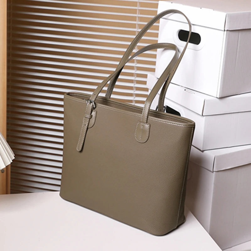Hifashion Cowhide Genuine Leather Large Tote Bags For Women 2025 Luxury Designer Shopping Shoulder Bags A4 Work Ladies Handbags