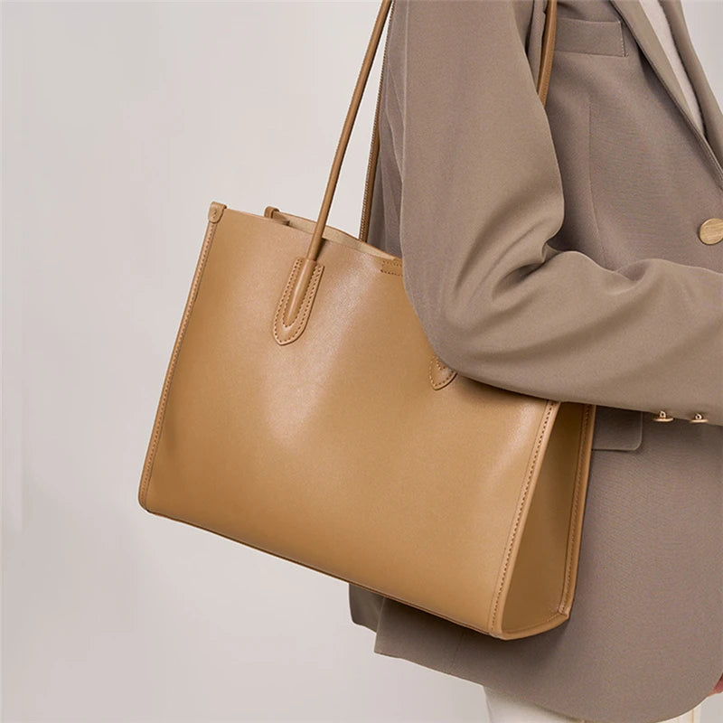 Hifashion Vintage Genuine Leather Tote Shoulder Bags For Women 2025 Trend Designer Large Capacity Shopping Work Ladies Handbags