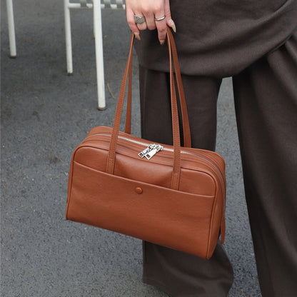 Hifashion Retro Genuine Leather Bowling Underarm Shoulder Bags For Women 2025 Luxury Designer Large Pillow Tote Ladies Handbags