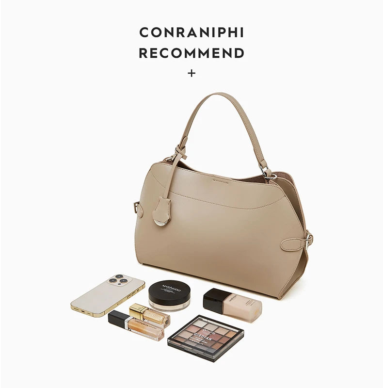 Hifashion Cowhide Genuine Leather Tote Handbags For Women 2025 Luxury Designer Crescent Office Ladies Shoulder Crossbody Bags