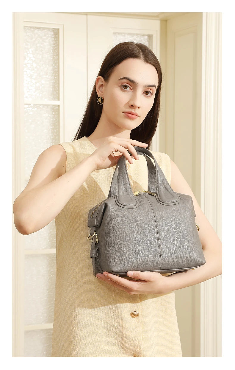 Hifashion 100% Genuine Leather Boston Tote Handbags For Women 2025 Trend Designer Top Handle Work Ladies Shoulder Crossbody Bags