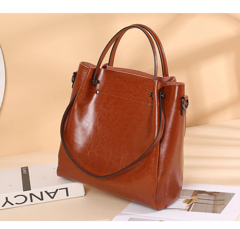 Hifashion Vintage Cowhide Genuine Leather Tote Handbags For Women 2025 Trend Designer Office Work Ladies Shoulder Crossbody Bags