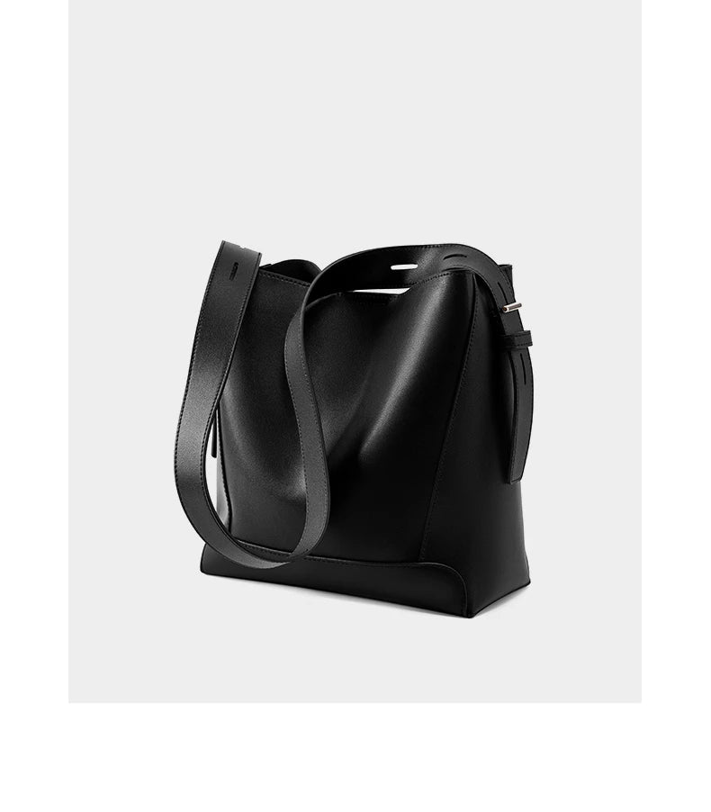 Hifashion Trendy Cow Genuine Leather Bucket Shoulder Bags For Women 2025 Luxury Designer Shopping Work Crossbody Ladies Handbags