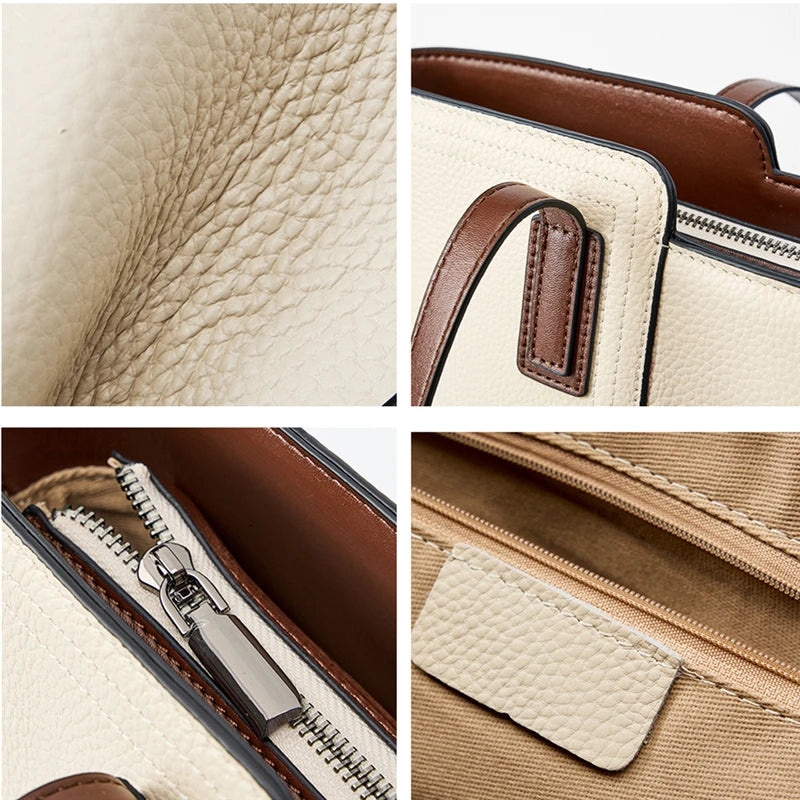 Hifashion Cowhide Genuine Leather Large Shoulder Bags For Women 2025 Luxury Designer Shopper Work Tote Commuter Ladies Handbags