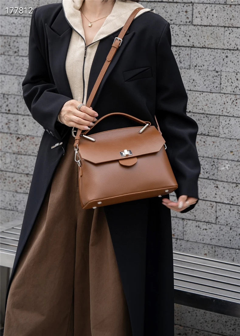 Hifashion Cowhide Genuine Leather Tote Handbags For Women 2025 Trend Designer Satchel Purses Work Ladies Shoulder Crossbody Bags