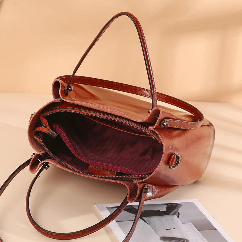 Hifashion Vintage Cowhide Genuine Leather Tote Handbags For Women 2025 Trend Designer Office Work Ladies Shoulder Crossbody Bags
