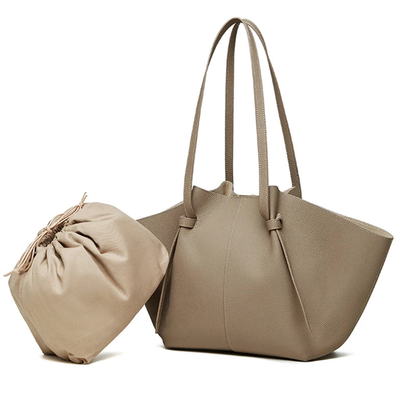 Hifashion Cowhide Genuine Leather Large Tote Shoulder Bags For Women 2025 Trend Designer Trapeze Purses Underarm Ladies Handbags