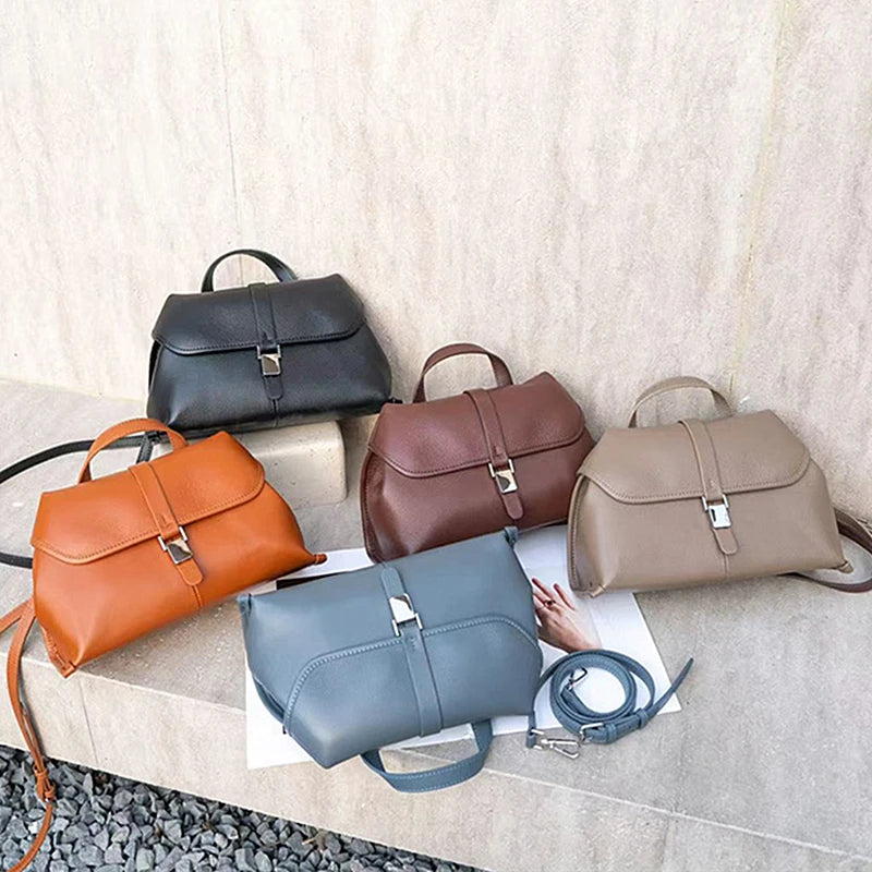 Hifashion Cowhide Genuine Leather Crossbody Shoulder Bags For Women 2025 Trend Designer Satchel Purses Boston Ladies Handbags