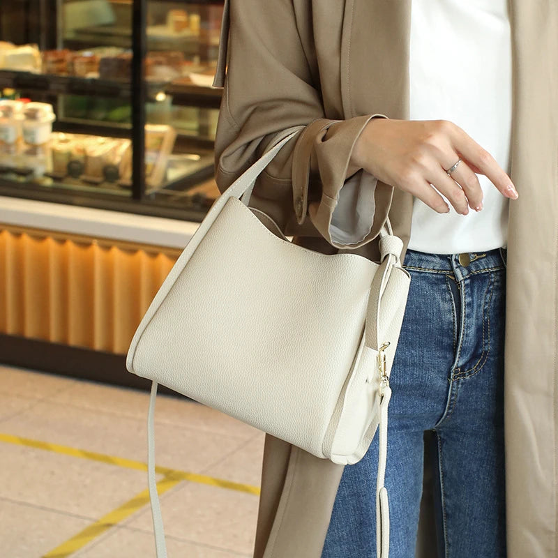 Hifashion Vintage Cow Genuine Leather Bucket Tote Shoulder Bags For Women 2025 Luxury Designer Shopper Crossbody Ladies Handbags