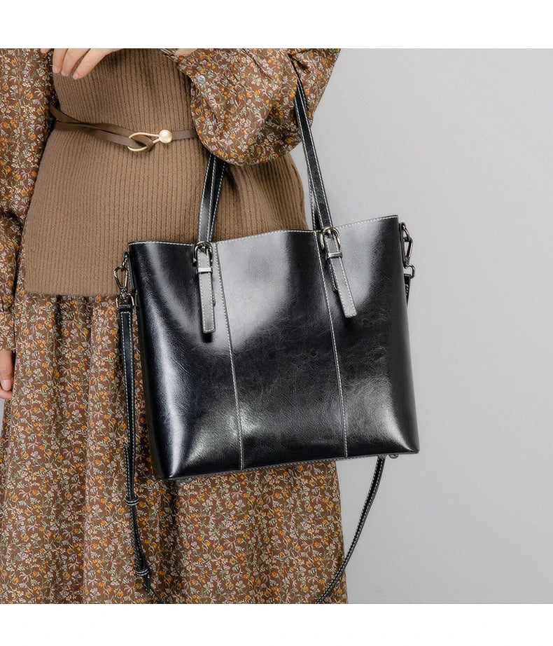 Hifashion Vintage Cow Genuine Leather Large Tote Bags For Women 2025 Luxury Designer Shopping Shoulder Bags Work Ladies Handbags