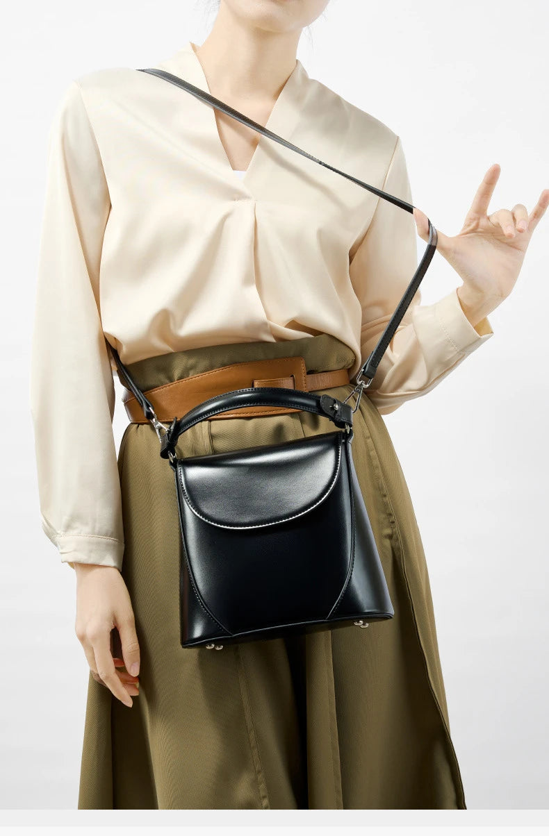 Hifashion Luxury Genuine Leather Bucket Small Shoulder Crossbody Bags For Women 2025 Trend Designer Short Handle Tote Handbags