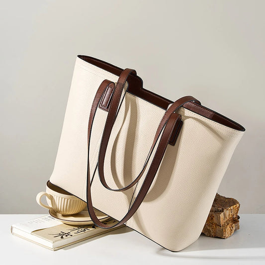 Hifashion Cowhide Genuine Leather Large Shoulder Bags For Women 2025 Luxury Designer Shopper Work Tote Commuter Ladies Handbags