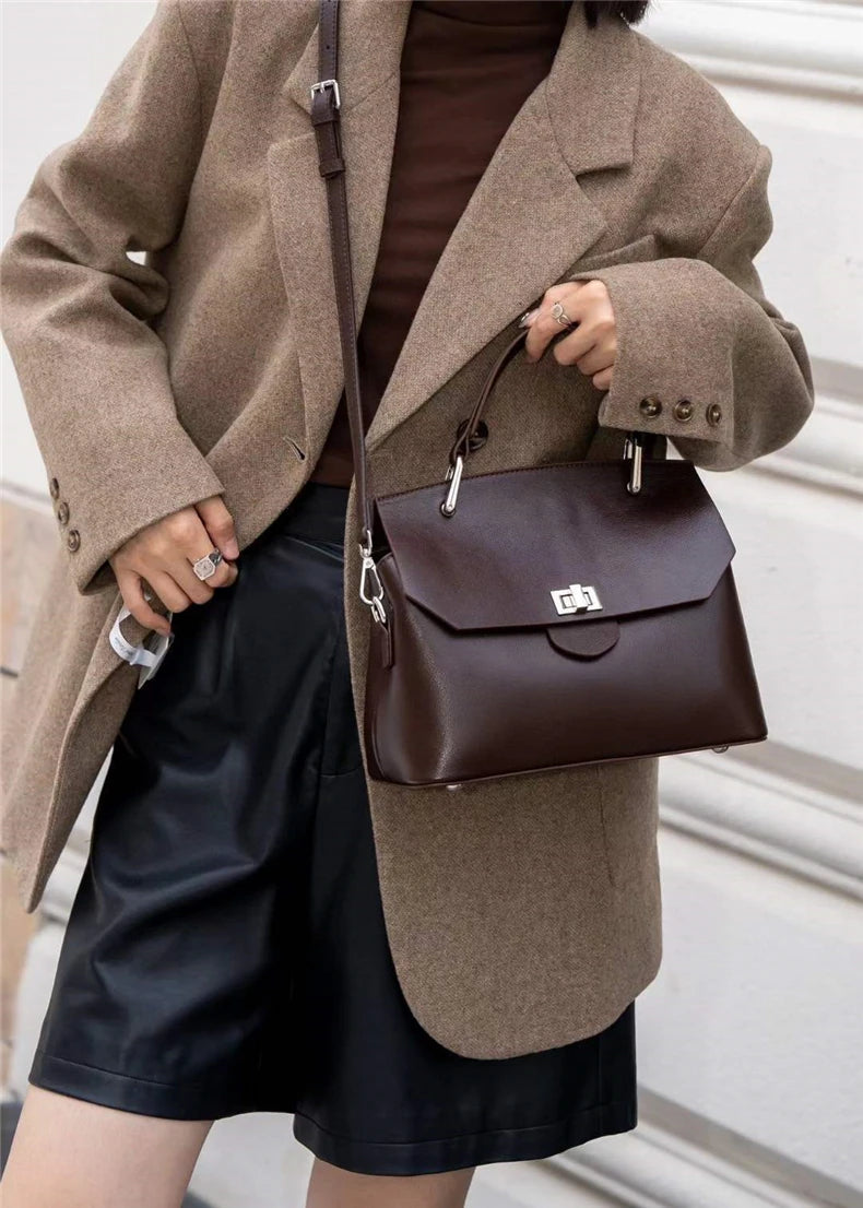 Hifashion Cowhide Genuine Leather Tote Handbags For Women 2025 Trend Designer Satchel Purses Work Ladies Shoulder Crossbody Bags